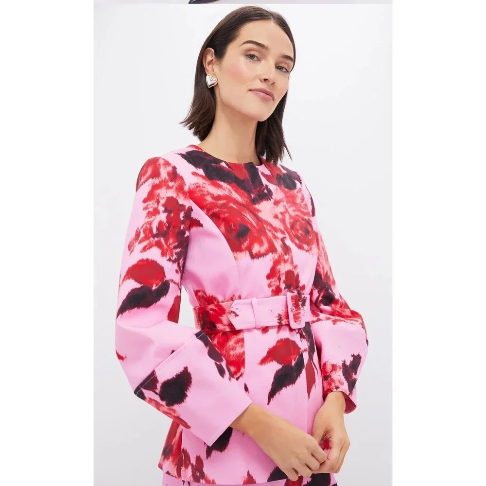 Tuckernuck Cerise Blossom Long Sleeve‎ Rhoda Tunic Top Pink Red Floral Belted 2